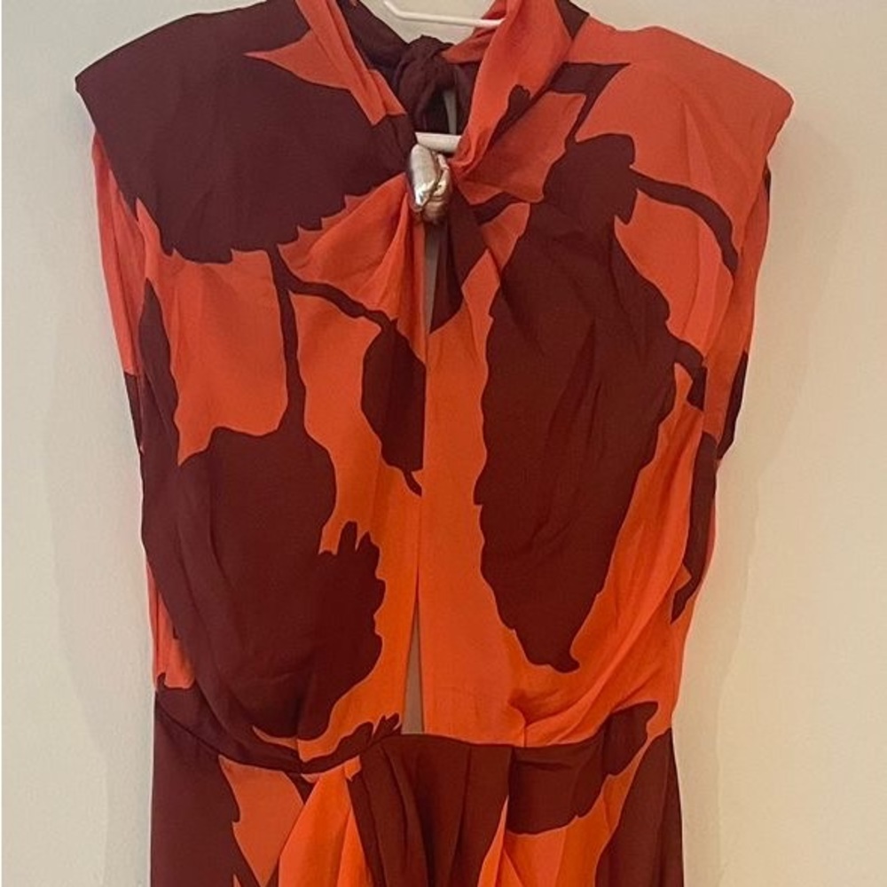 Johanna Ortiz Orange and Brown Abstract Floral Maxi Dress - Picture 7 of 14